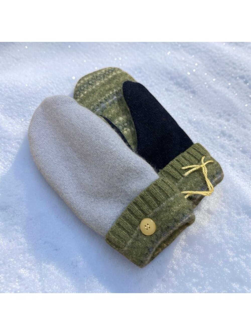 New Recycled Wool Winter Mittens Fleece Lined Mens Women’s Green Blue One Size